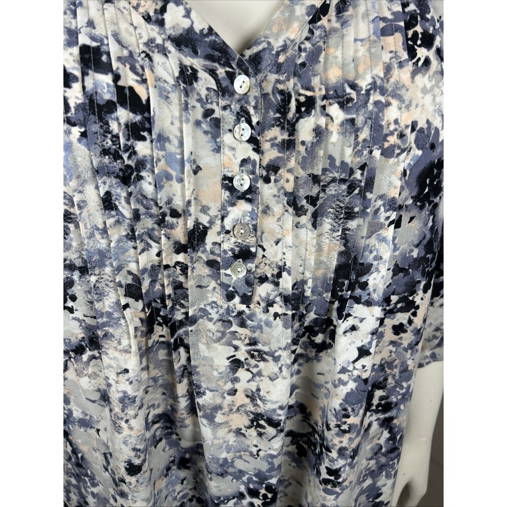 Rose Olive Blouse 2X Blue Abstract Floral Classic Casual Workwear Office Career - Picture 2 of 13